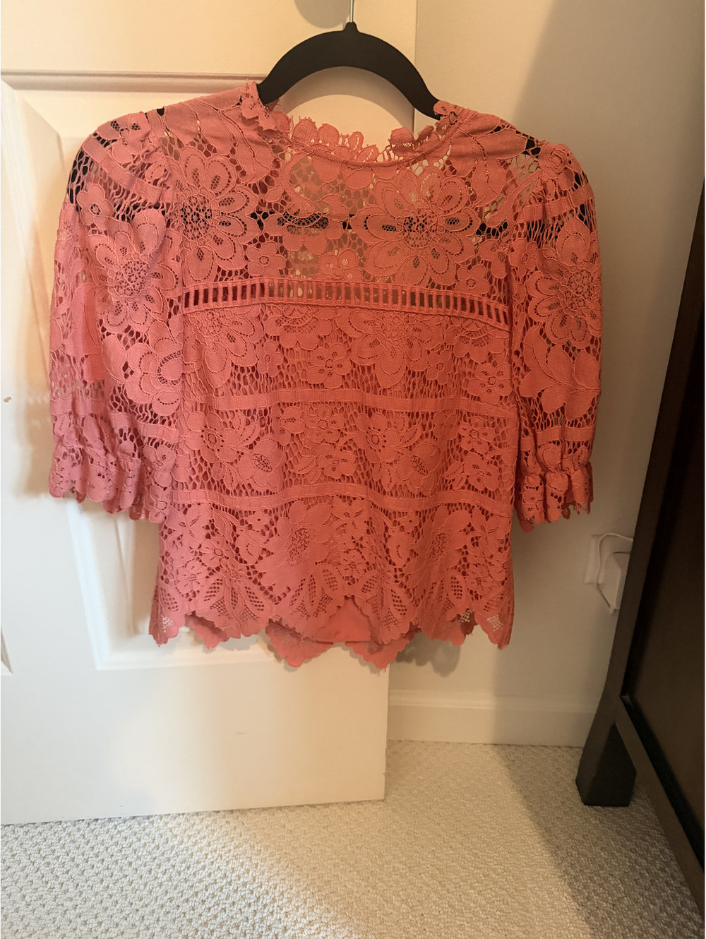 Saylor Pink Lace Blouse with Sheer Floral Design
